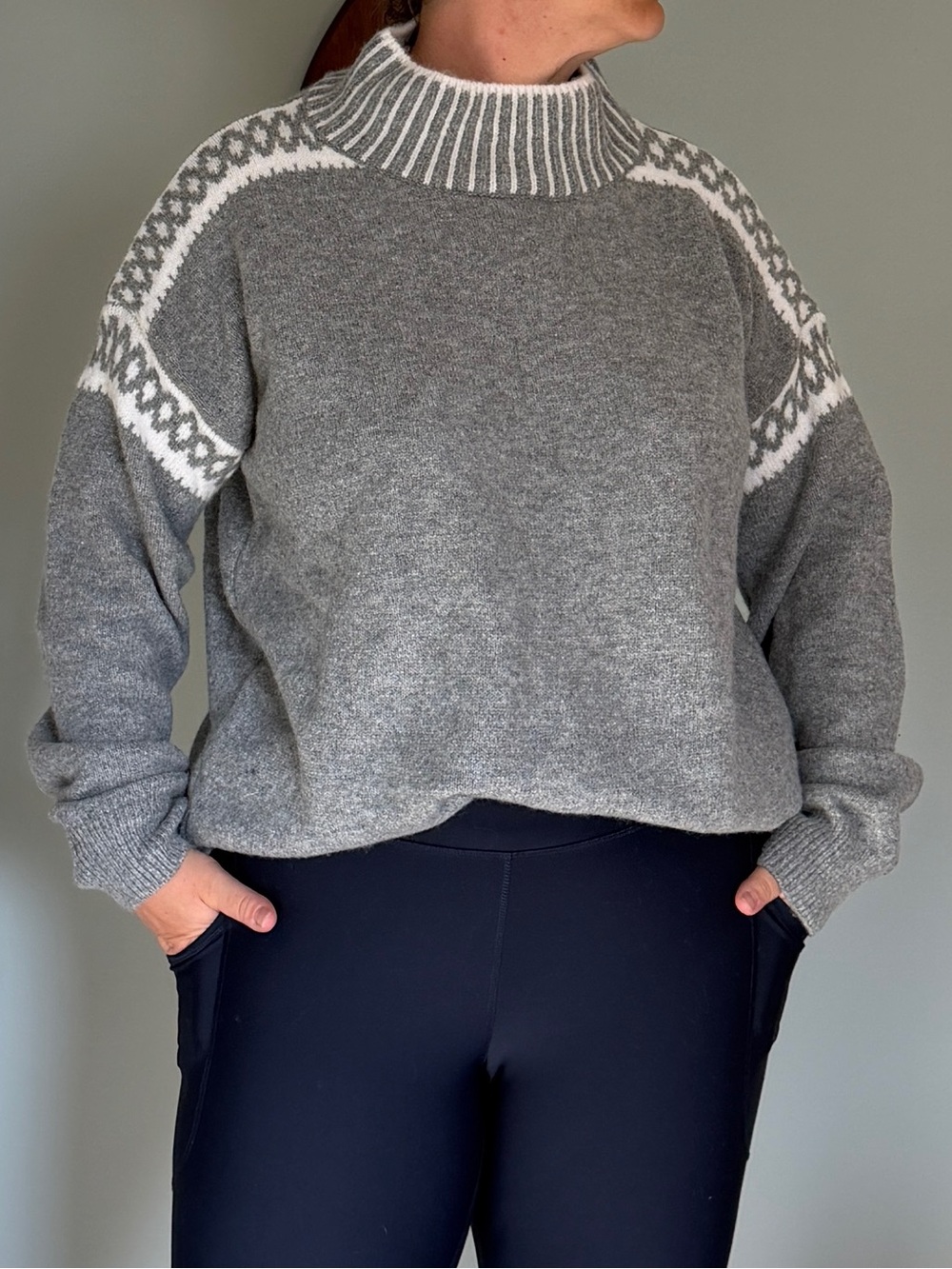 Women's Gray Fair Isle Crewneck Sweater
